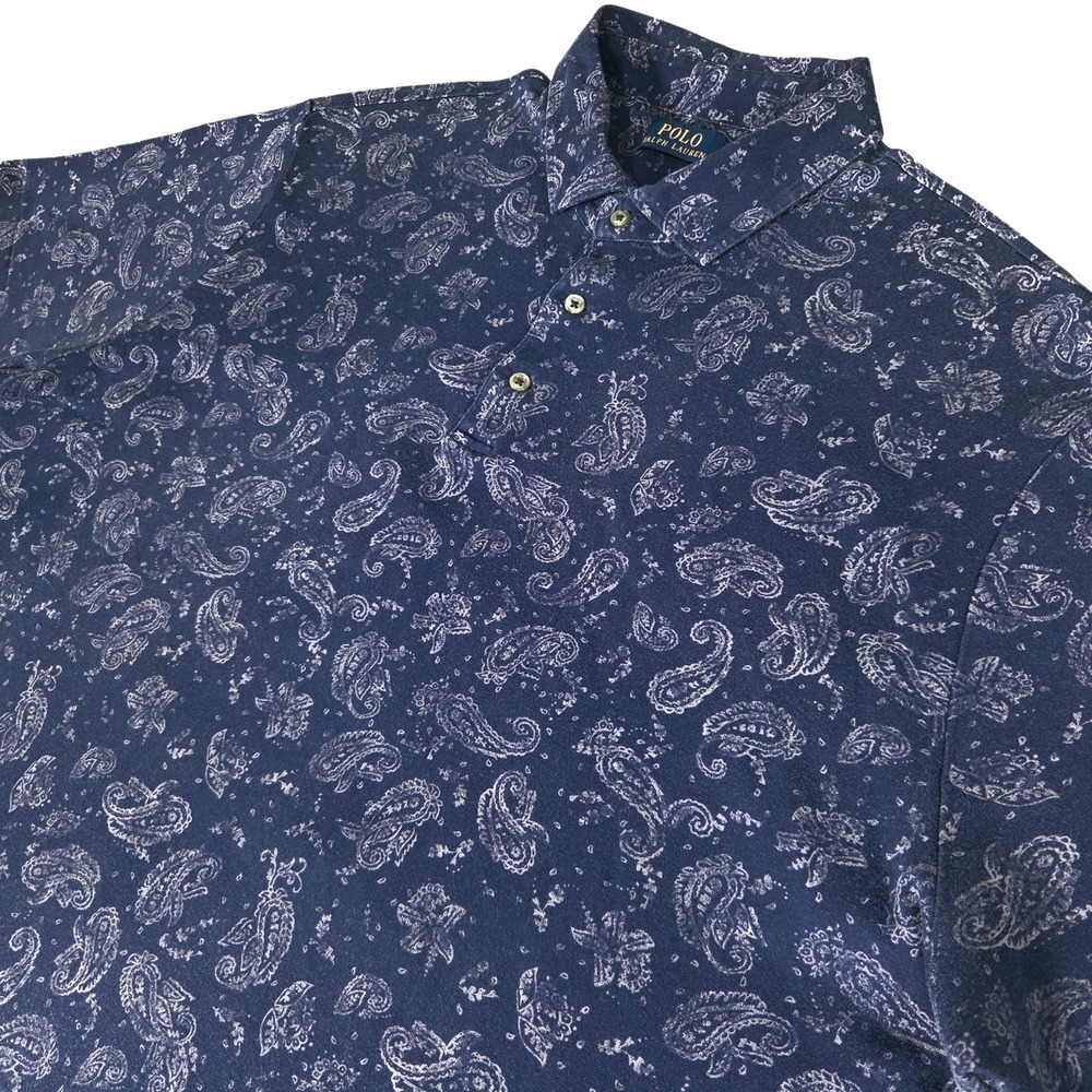 Polo Ralph Lauren Shirt Mens Large Blue Paisley Golf Relaxed Fit Cotton XXL